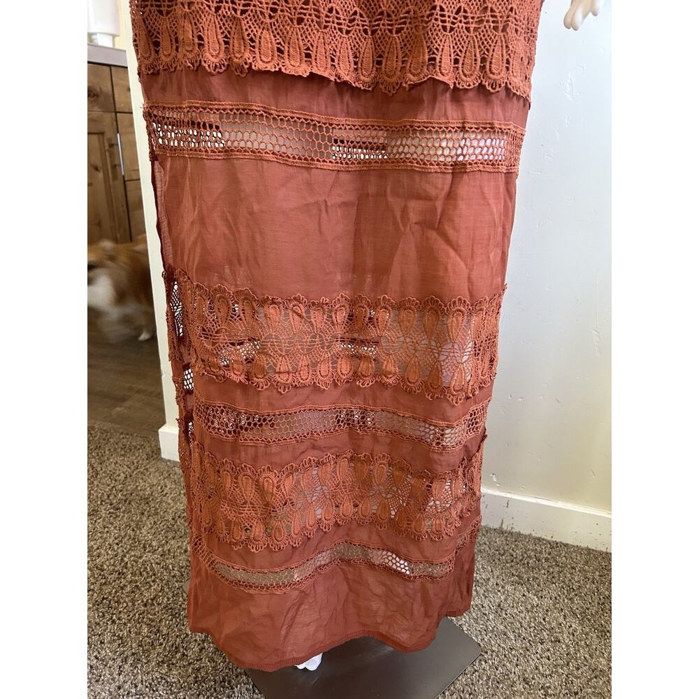 Elan Athena Strapless Lace Maxi Dress Smocked Beach Cover Up Clay M Boho - Picture 6 of 14